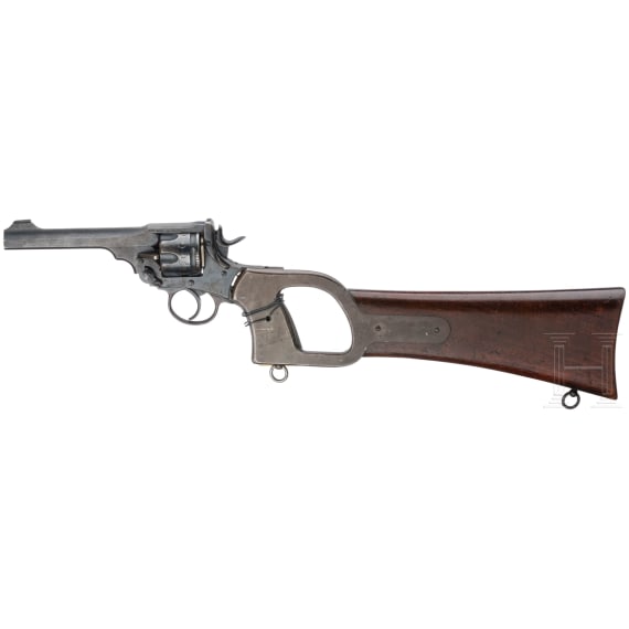 Webley Mark VI Service Revolver mit Anschlagschaft und Bajonett ("Grabenrevolver")