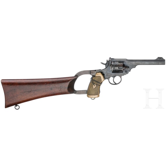 Webley Mark VI Service Revolver mit Anschlagschaft und Bajonett ("Grabenrevolver")