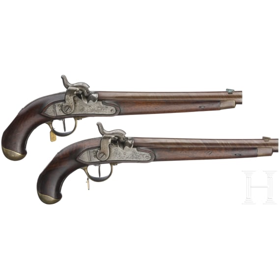 Ein Paar gezogene Kolbenpistolen M 1818/43 mit Anschlagschaft