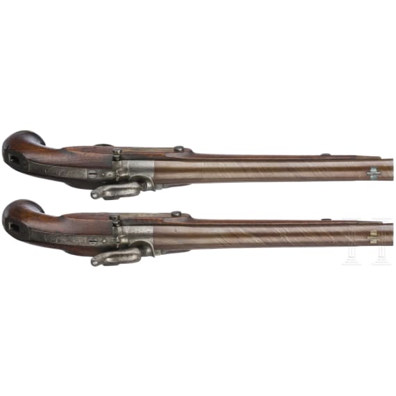 Ein Paar gezogene Kolbenpistolen M 1818/43 mit Anschlagschaft