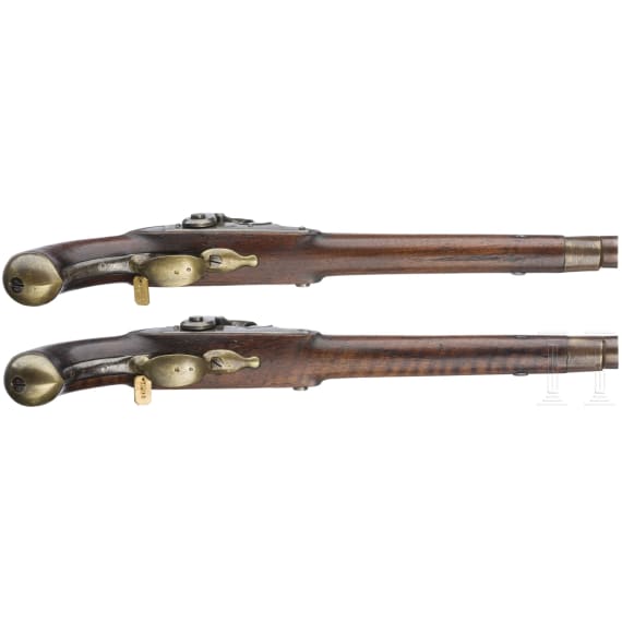 Ein Paar gezogene Kolbenpistolen M 1818/43 mit Anschlagschaft