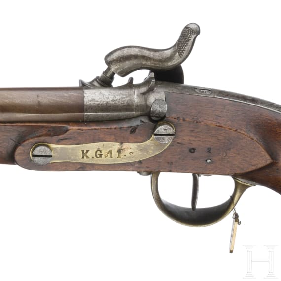 Ein Paar gezogene Kolbenpistolen M 1818/43 mit Anschlagschaft