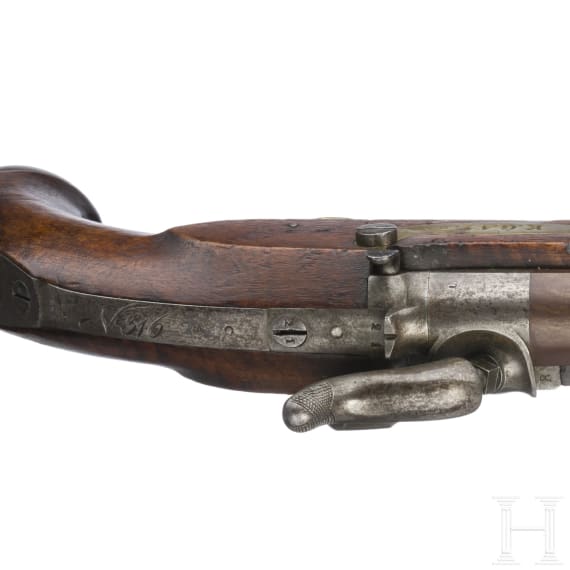 Ein Paar gezogene Kolbenpistolen M 1818/43 mit Anschlagschaft
