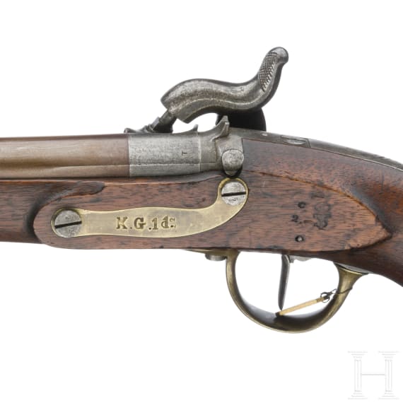 Ein Paar gezogene Kolbenpistolen M 1818/43 mit Anschlagschaft