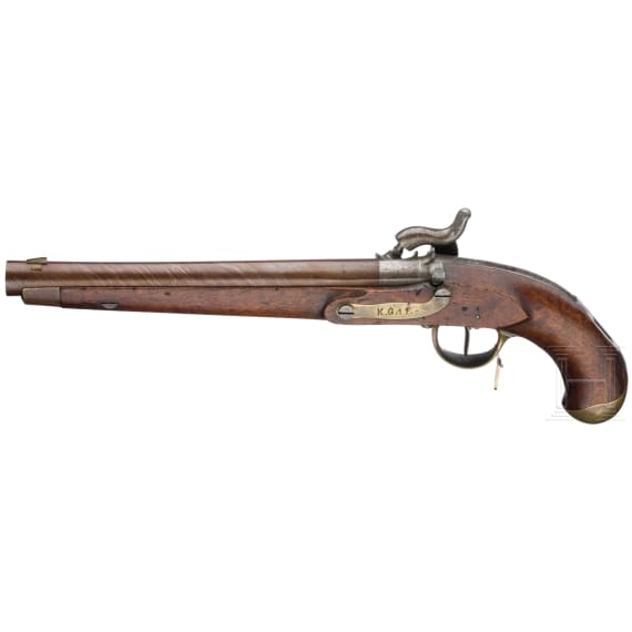 Ein Paar gezogene Kolbenpistolen M 1818/43 mit Anschlagschaft