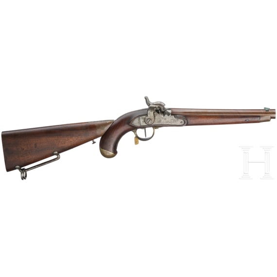 Ein Paar gezogene Kolbenpistolen M 1818/43 mit Anschlagschaft