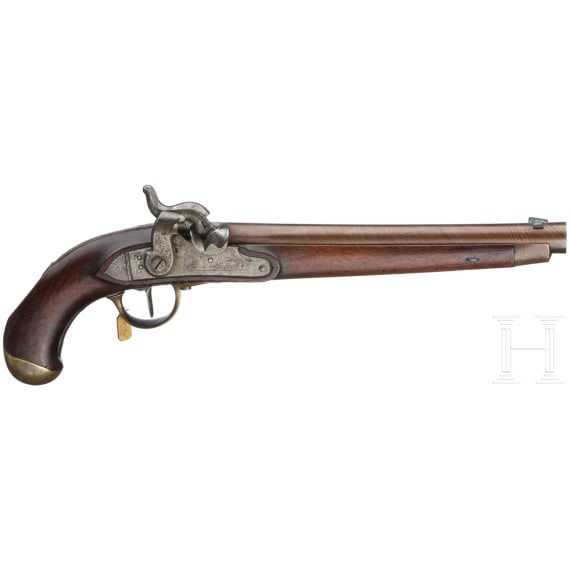 Ein Paar gezogene Kolbenpistolen M 1818/43 mit Anschlagschaft