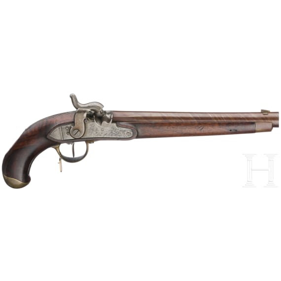 Ein Paar gezogene Kolbenpistolen M 1818/43 mit Anschlagschaft