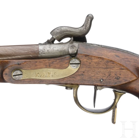 Ein Paar gezogene Kolbenpistolen M 1818/43 mit Anschlagschaft und Zubeh&ouml;r