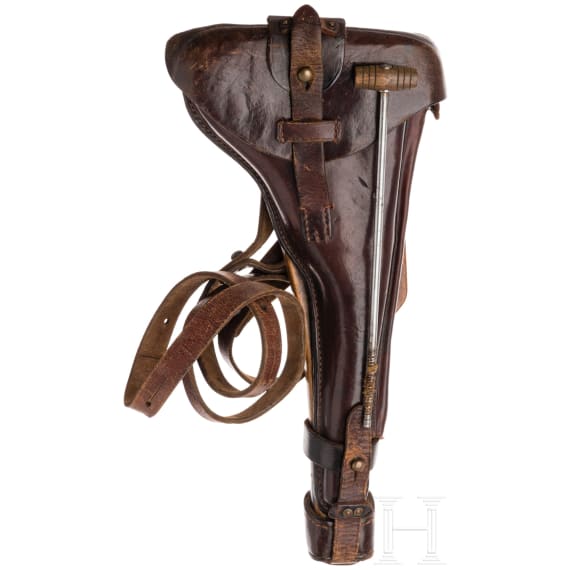 Lange Pistole 08, DWM, 1917, mit Brett und Tasche