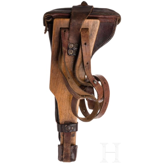 Lange Pistole 08, DWM, 1917, mit Brett und Tasche
