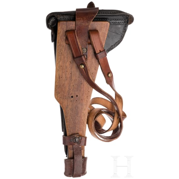 Lange Pistole 08, DWM 1918, mit Brett und Tasche