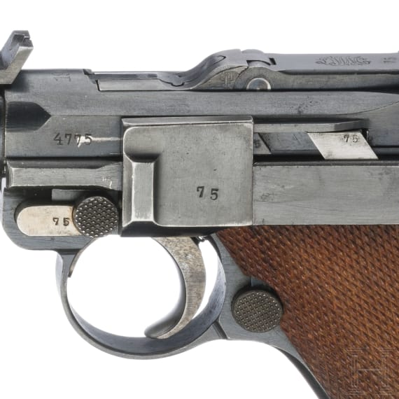 Lange Pistole 08, DWM 1918, mit Brett und Tasche
