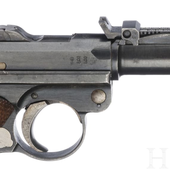 Lange Pistole 08, DWM 1918, mit Brett und Tasche
