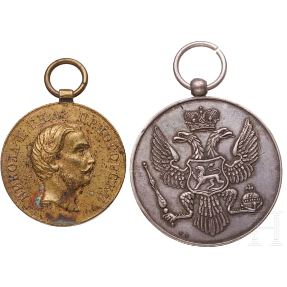 Silberne Medaille f&uuml;r Tapferkeit (Srebrna Medalja za hrabrost) sowie Bronzemedaille f&uuml;r Eifer, Montenegro, um 1900/1910