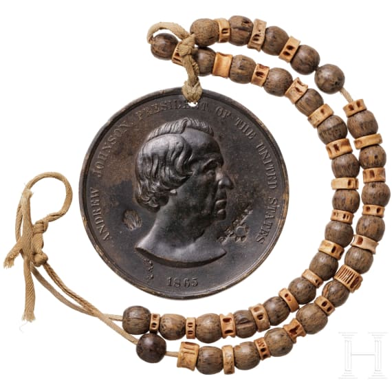 An Indian Peace Medal in Bronze, Andrew Johnson, 1865 - 1869