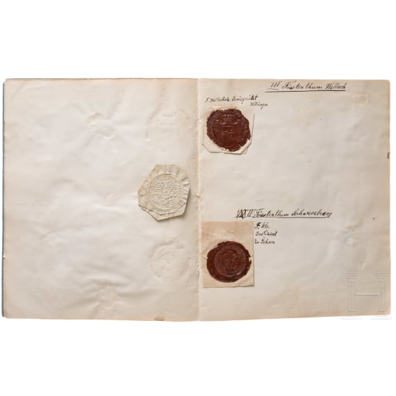 Three badges and a small collection of seals, 19th century