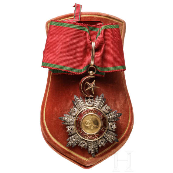 A cased neck cross 2nd class of the Turkish Order of Mecidiye from Bavarian aristocratic property