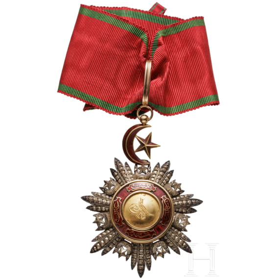 A cased neck cross 2nd class of the Turkish Order of Mecidiye from Bavarian aristocratic property