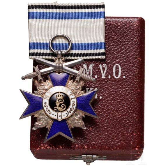 A cased Bavarian Military Order of Merit 4th class with swords