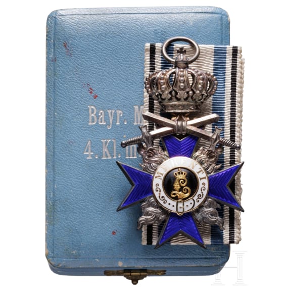 A cased Bavarian Military Order of Merit 4th class with crown and swords