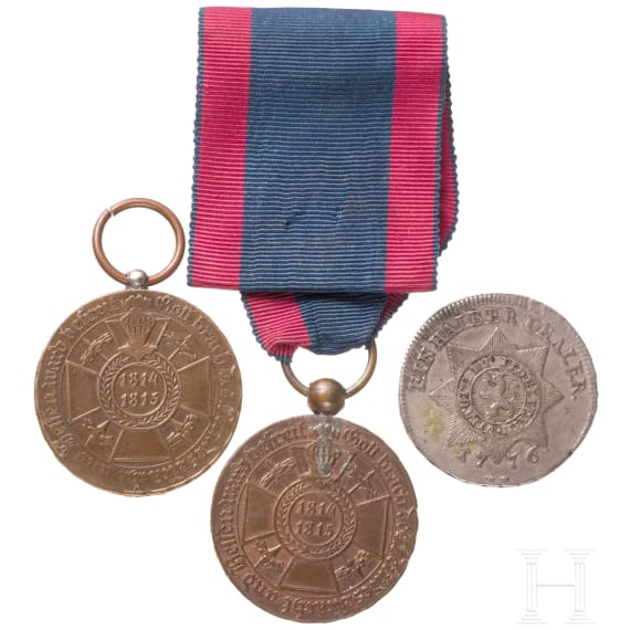 Electorate of Hesse-Kassel - two war memorial coins 1814 - 1815 for combatants