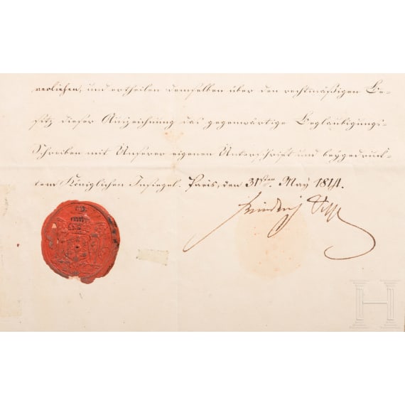 A certificate for the Iron Cross 2nd class of 1813