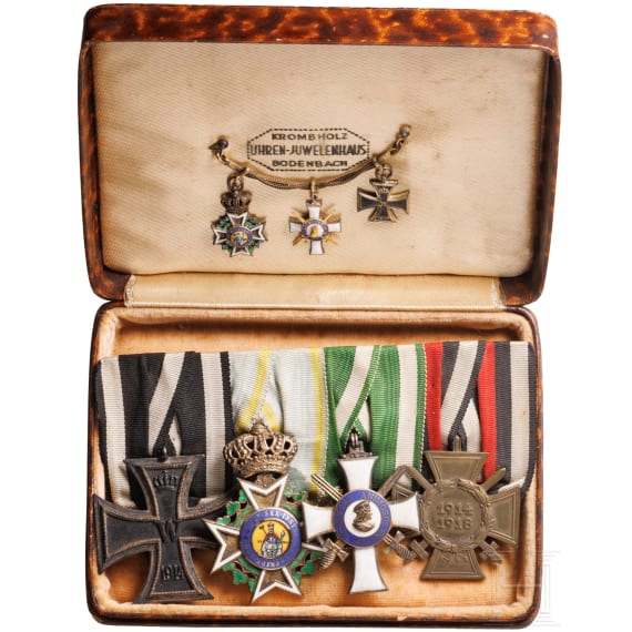 A four-place medal bar with the Knight's Cross of the Military Order of St. Henry and a miniature chain