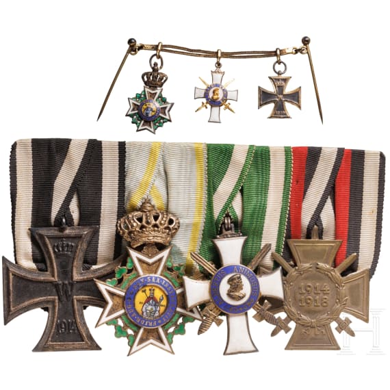 A four-place medal bar with the Knight's Cross of the Military Order of St. Henry and a miniature chain