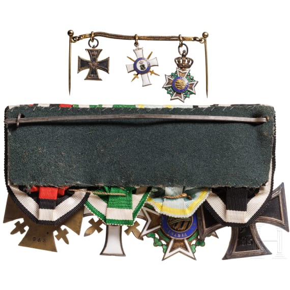 A four-place medal bar with the Knight's Cross of the Military Order of St. Henry and a miniature chain