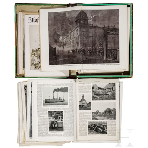 A large text volume "Deutsche Gedenkhalle" and a collection of "Illustrierte Zeitung"
