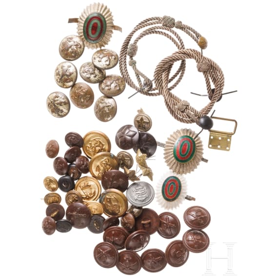 A small collection of spare parts for Bulgarian uniforms and caps, World Wars I and II