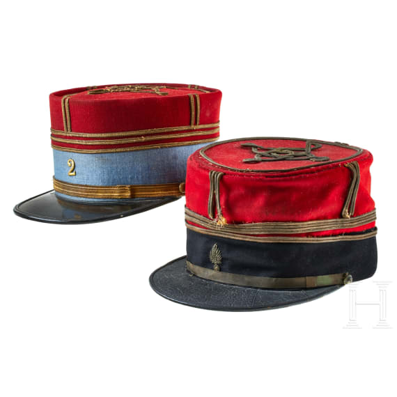 Kepi Caps for a French Cuirassier Officer and French Officer of St. Cyr Cavalry School