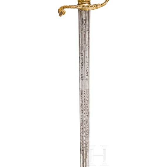 Major J. Poysat, Adjutant-Major de la 3e L&eacute;gion de la Garde Nationale de Paris &ndash; a splendid sword presented for his farewell on 19 October 1849