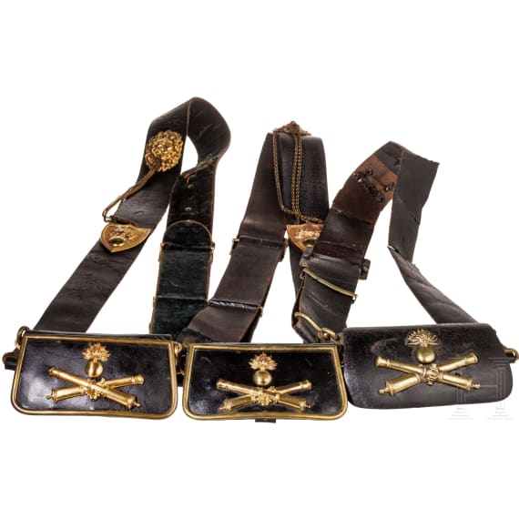 Three cartouche boxes for members of the artillery, 19th century