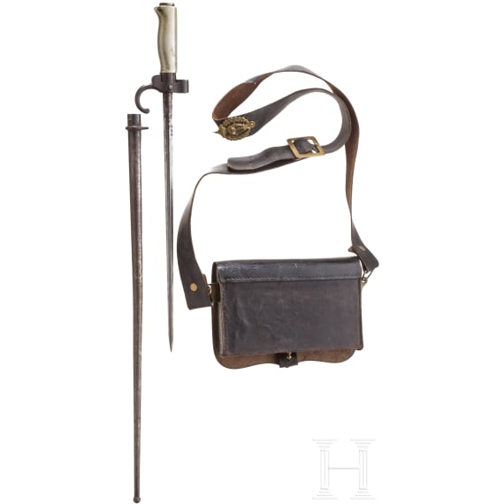 A cartouche box for military musicians and a bayonet, 19th century