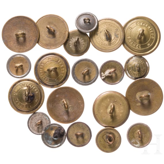 A collection of 20 French uniform buttons, 19th/20th century