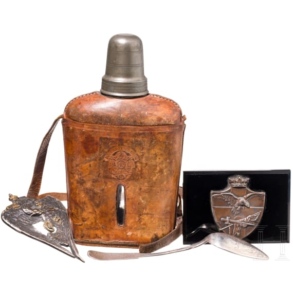 A field flask and silver patriotics