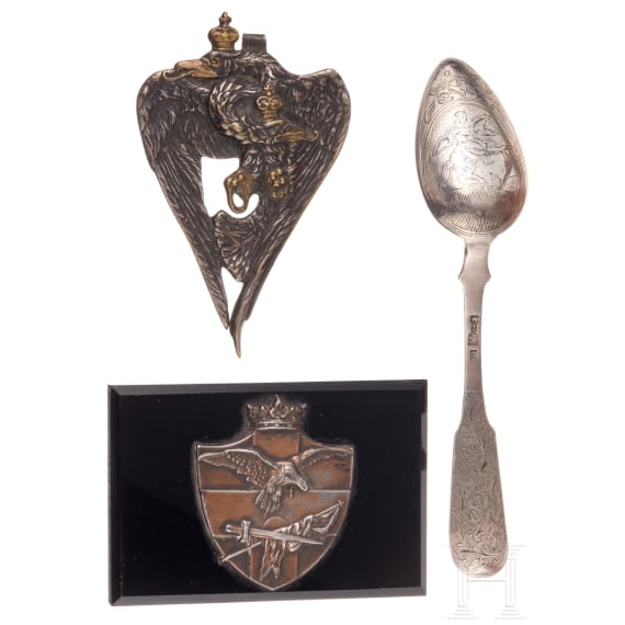 A field flask and silver patriotics