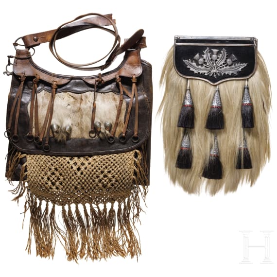 A sporran of a Scottish regiment and a hunting bag, 20th century