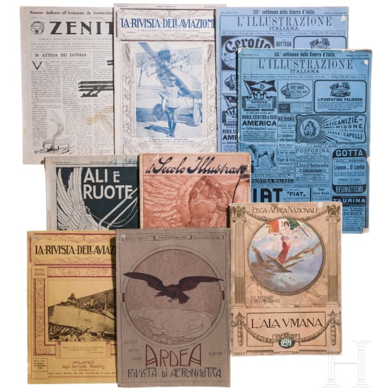 Nine Italian aviation magazines, some with Caproni articles, 1917 - 1919