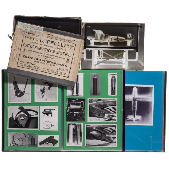 A collection of Caproni glass negatives and photos of armament