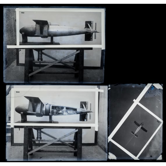 A collection of Caproni glass negatives and photos of armament