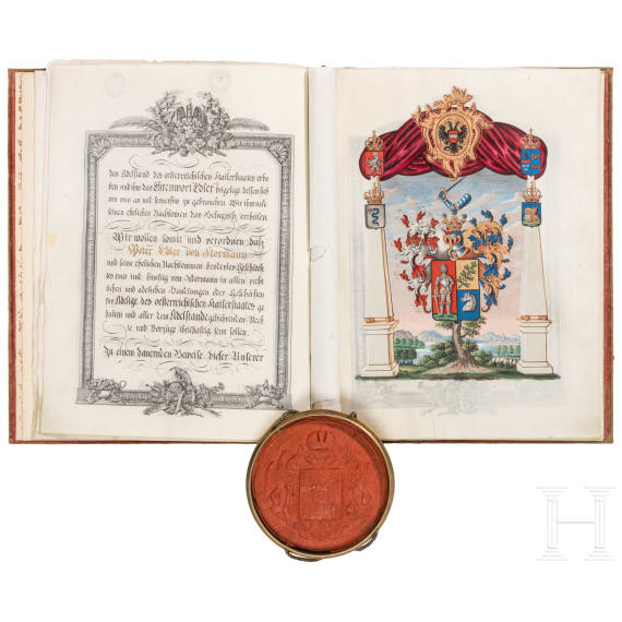 Emperor Franz I of Austria (1768 - 1835) - a patent of nobility to Peter Edler von Kormann, 1834