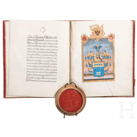 Emperor Franz I of Austria (1768 - 1835) - a patent of nobility to Bernhard Marcantelli Edler von Serravalle, 1808