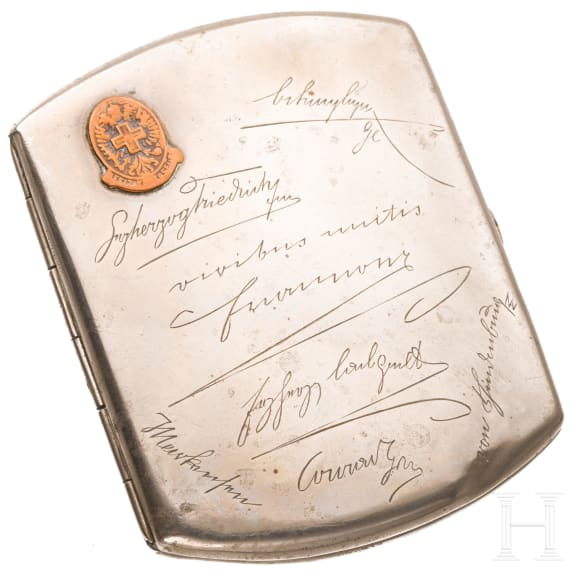 Kaiser Franz Joseph of Austria - a cigarette case with engraved signatures of Austrian and German military leaders