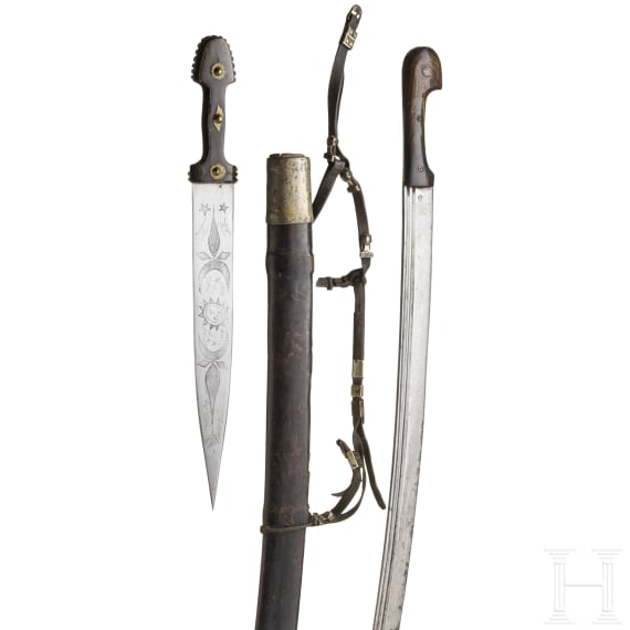 A Russian shashka for Cossacks, circa 1900, and a kinzal