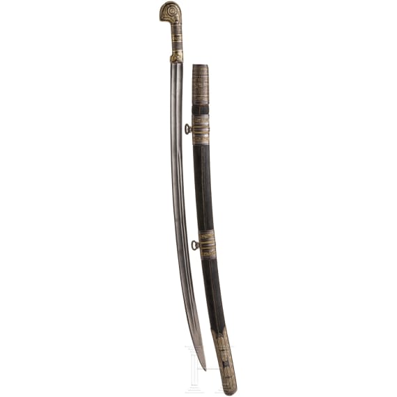 A Russian/Circassian silver-mounted shashka for officers of the Kuban Cossacks, with applied Order of St. Anna, 1st half of the 19th century
