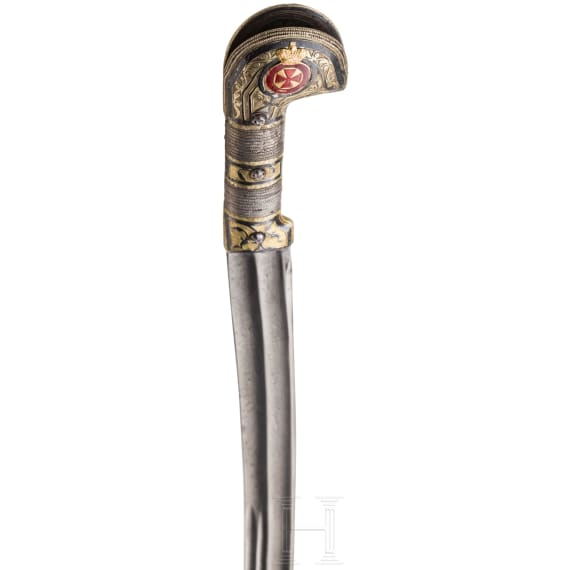 A Russian/Circassian silver-mounted shashka for officers of the Kuban Cossacks, with applied Order of St. Anna, 1st half of the 19th century