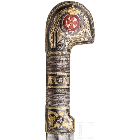 A Russian/Circassian silver-mounted shashka for officers of the Kuban Cossacks, with applied Order of St. Anna, 1st half of the 19th century
